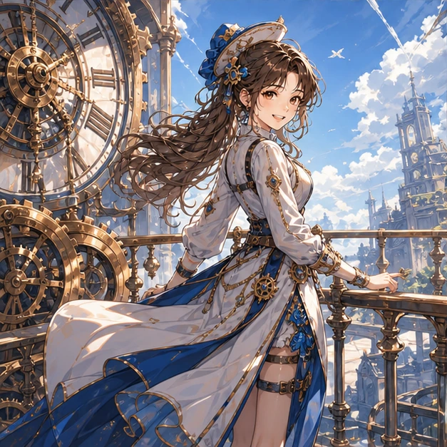Chinatsu in a sunlit clockwork city